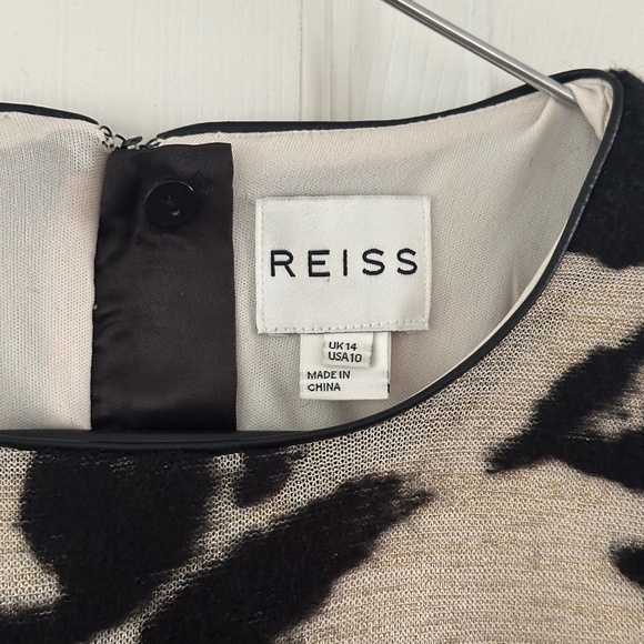 Reiss Lavine Floral Wool Blend Bodycon Dress Black Cream Gold Women's Size 10 - Picture 6 of 15